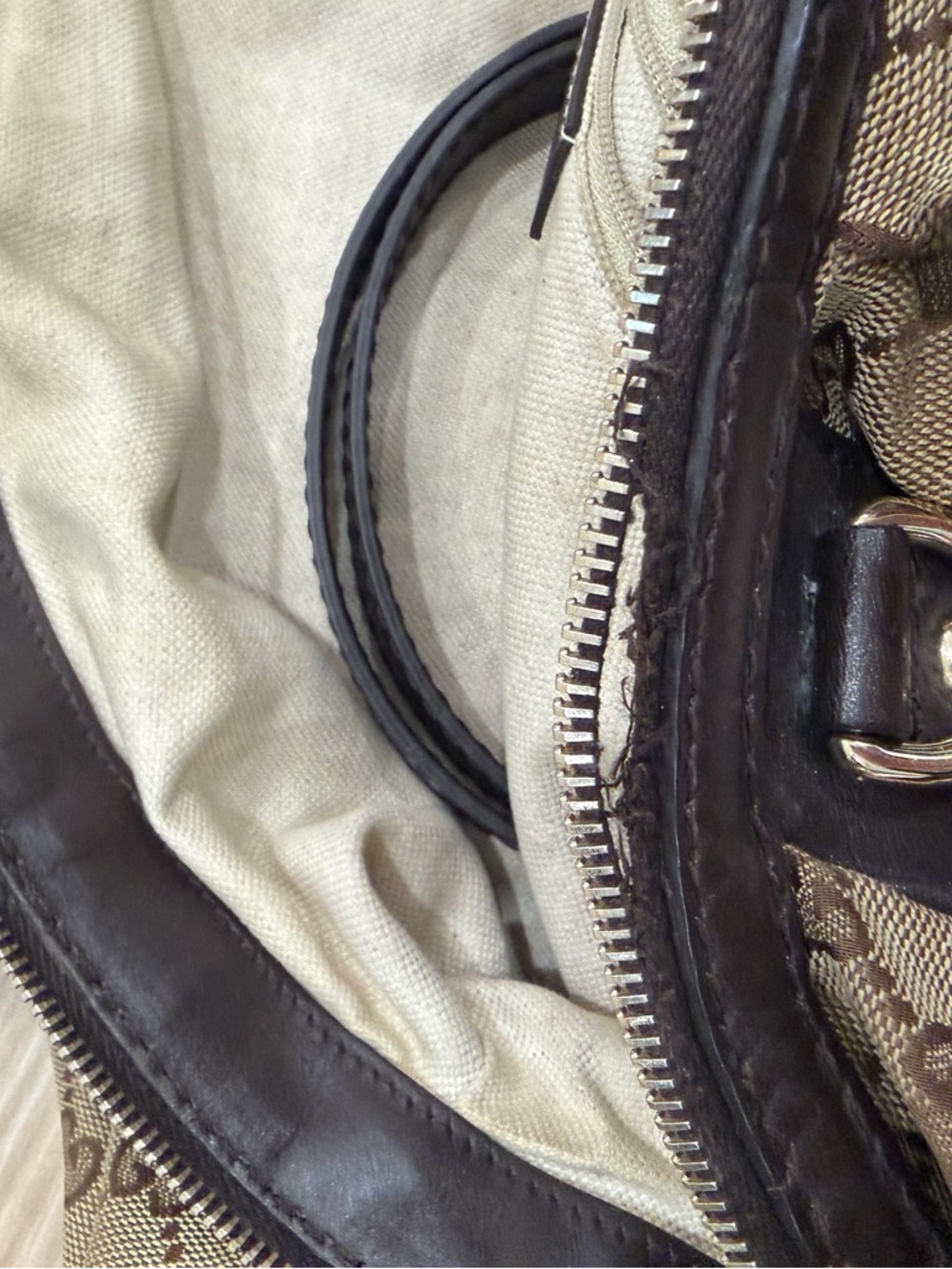 Gucci Brown GG Canvas Tote with Black Leather Trim - Picture 6 of 6